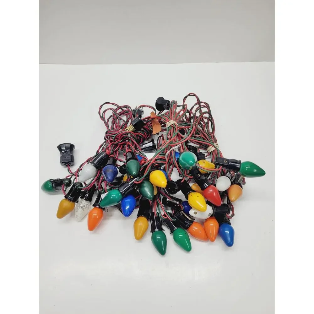 5 Vintage C7 7 Socket Red Green Wire Multi Color Bulbs TESTED Missing 1 Bulb